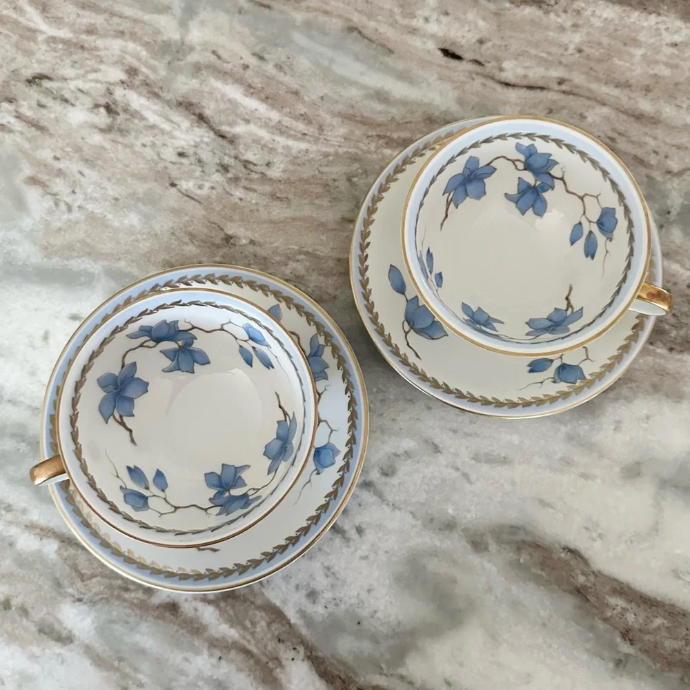 Rosenthal Selb Germany Winifred China White & Blue Floral Print Gold Rim Tea Cup